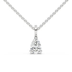 This white gold classic design features an pear diamond delicately secured by three prongs in top view