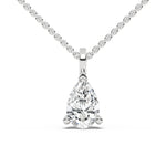 This white gold classic design features an pear diamond delicately secured by three prongs in top view