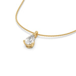 This yellow gold classic design features an pear diamond delicately secured by three prongs in 3D view