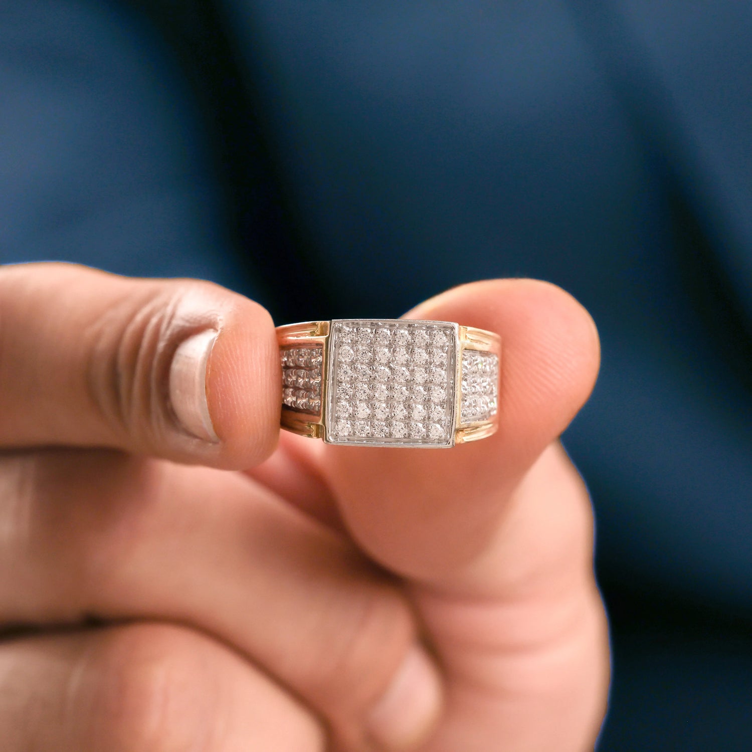 1.10 CT Natural Diamond Square Shape Pave Signet Ring