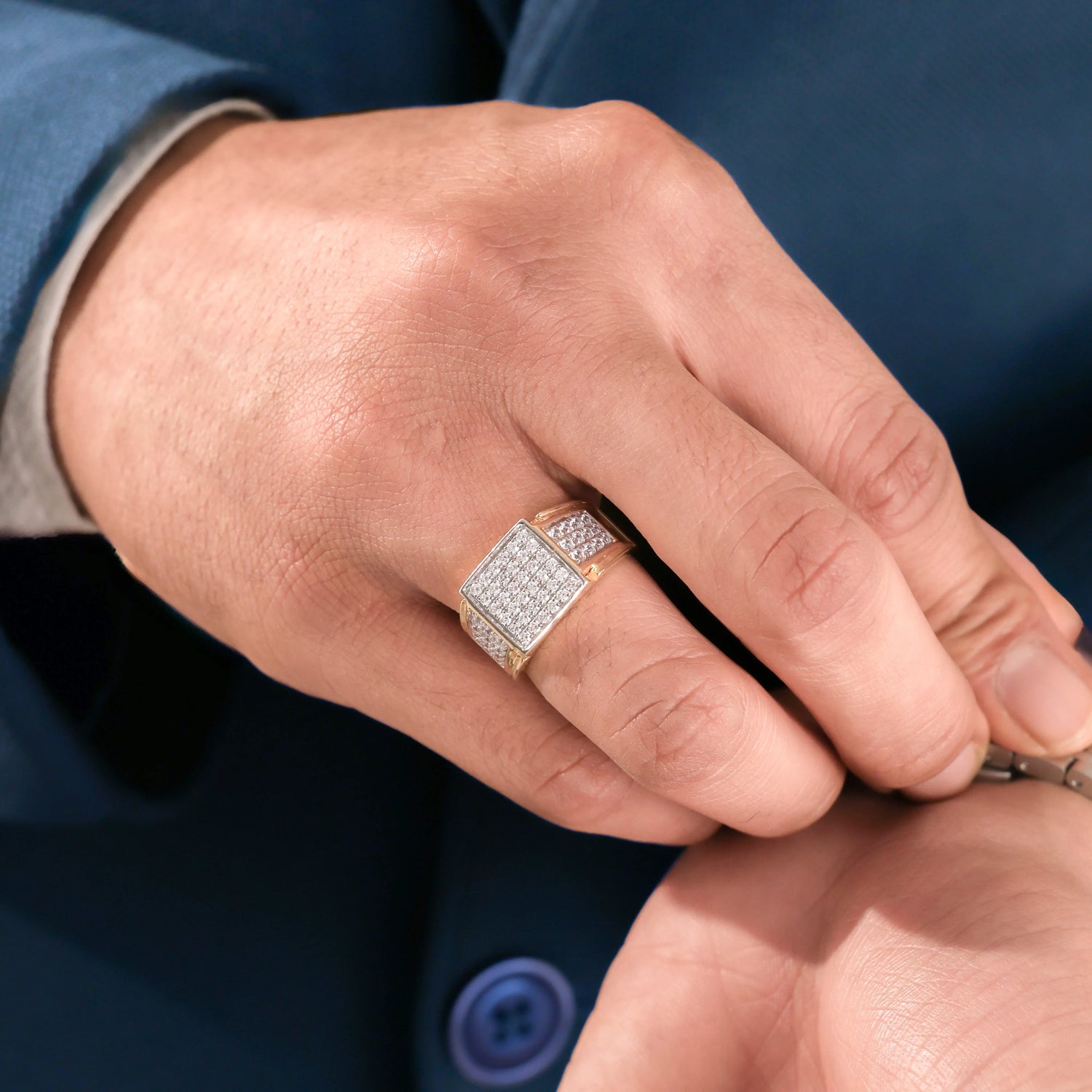1.10 CT Lab Diamond Square Shape Pave Signet Ring