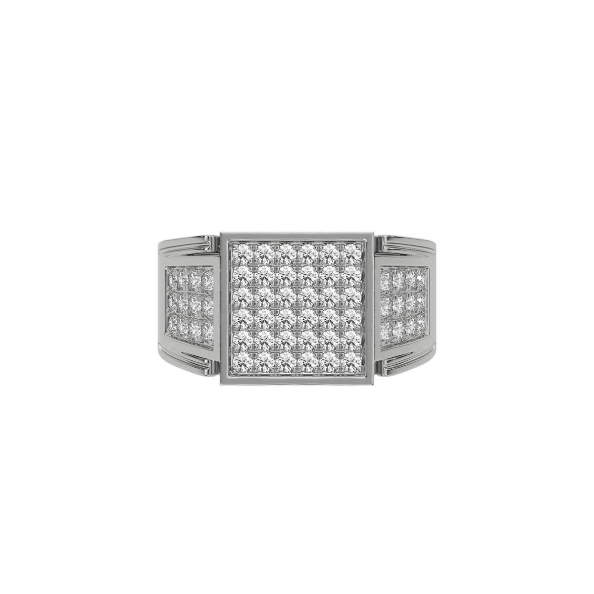 This white gold Square shape diamond signet ring made with a cluster of round brilliant-cut diamonds arranged to form a square shape in top view