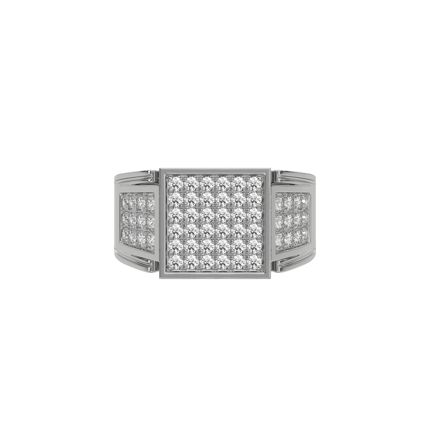 This white gold Square shape diamond signet ring made with a cluster of round brilliant-cut diamonds arranged to form a square shape in top view