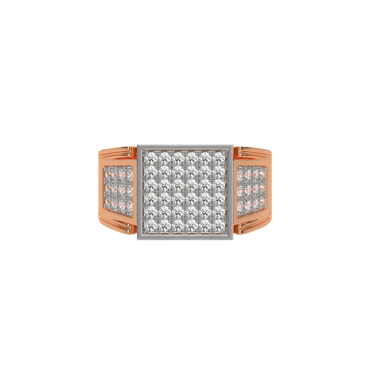 This rose gold Square shape diamond signet ring made with a cluster of round brilliant-cut diamonds arranged to form a square shape in top view