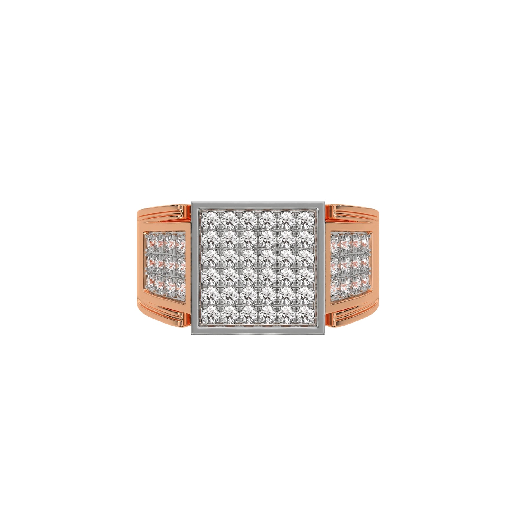 This rose gold Square shape diamond signet ring made with a cluster of round brilliant-cut diamonds arranged to form a square shape in top view