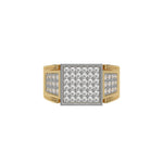 This yellow gold Square shape diamond signet ring made with a cluster of round brilliant-cut diamonds arranged to form a square shape in top view