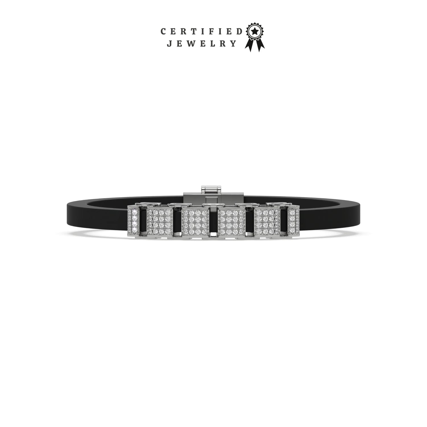 0.95 CT Natural Diamond Square Clusters Rubber Bracelet