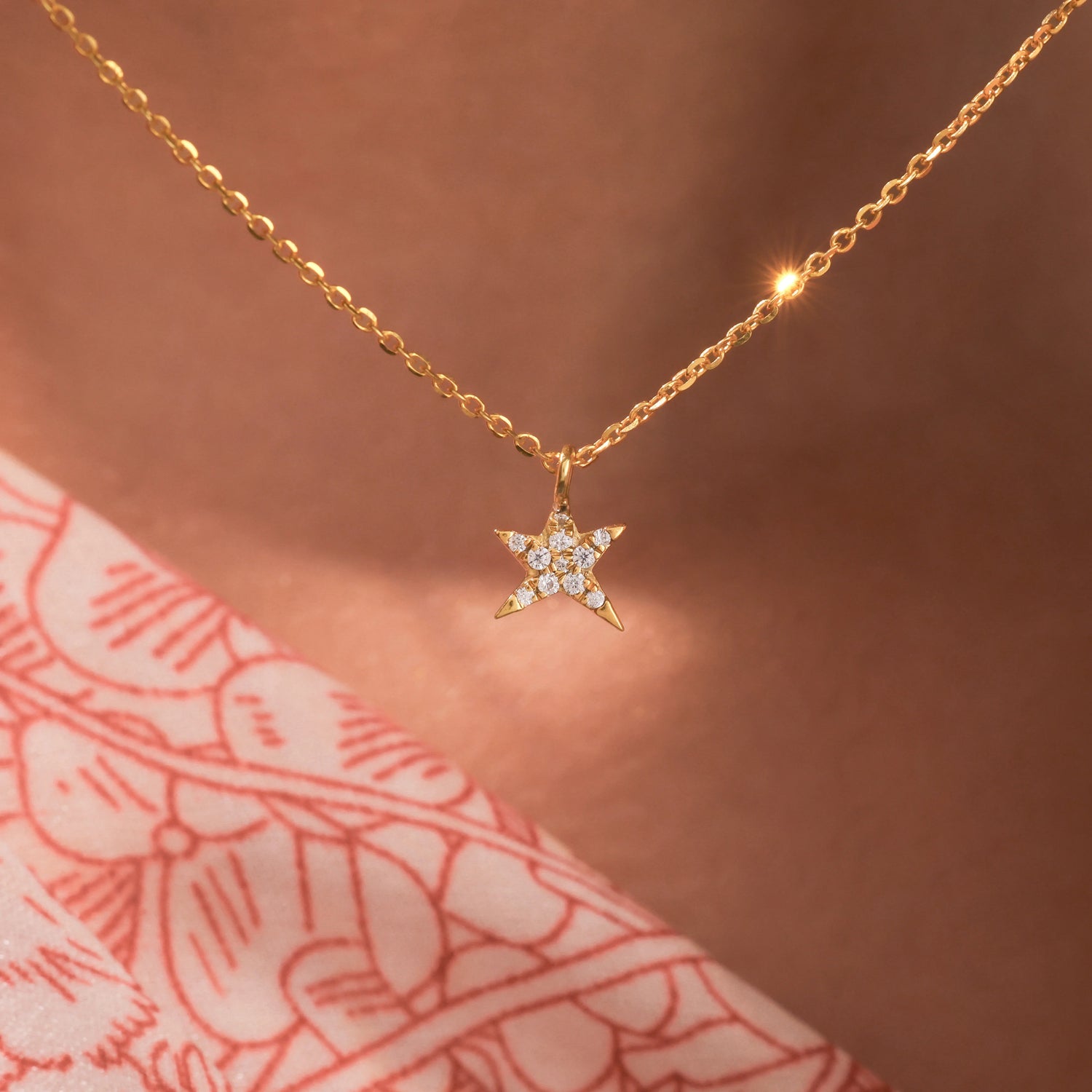 0.10 CT Natural Diamond Star Necklace