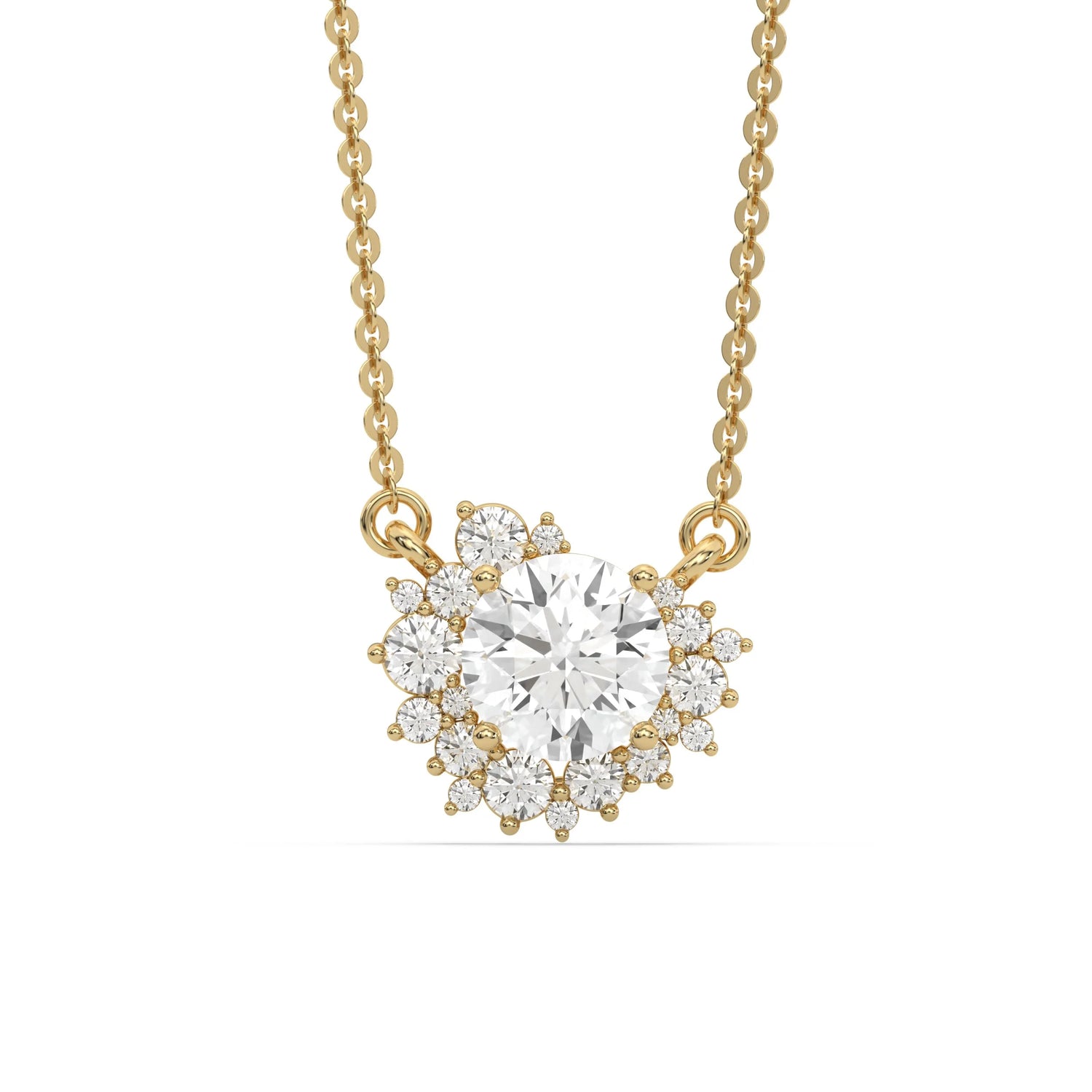 18K Yellow Gold Round Diamond Starburst Cluster Pendant