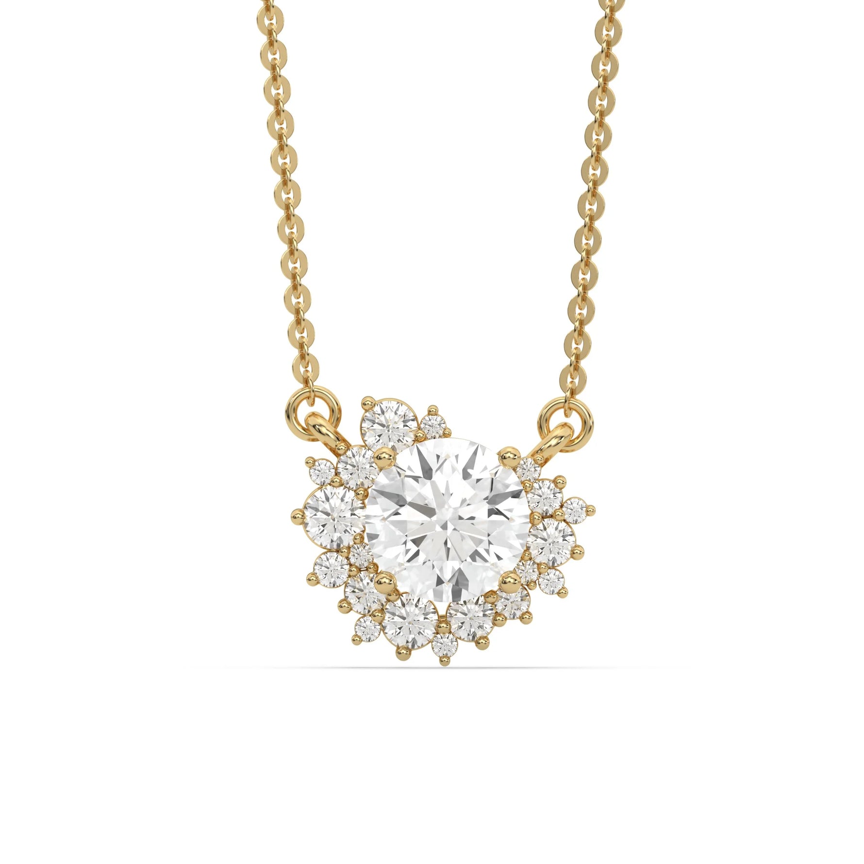 18K Yellow Gold Round Diamond Starburst Cluster Pendant