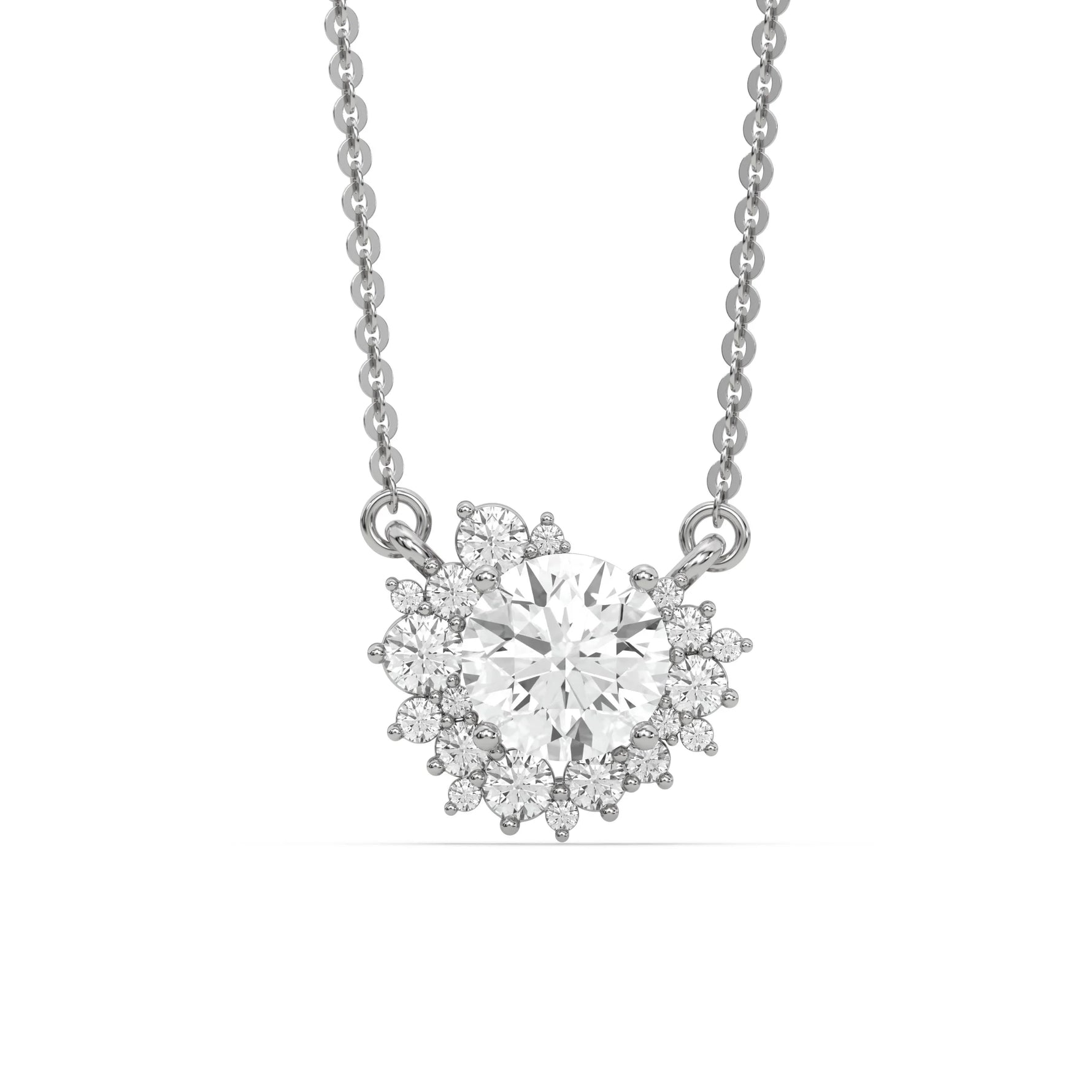 18K White Gold Round Diamond Starburst Cluster Pendant