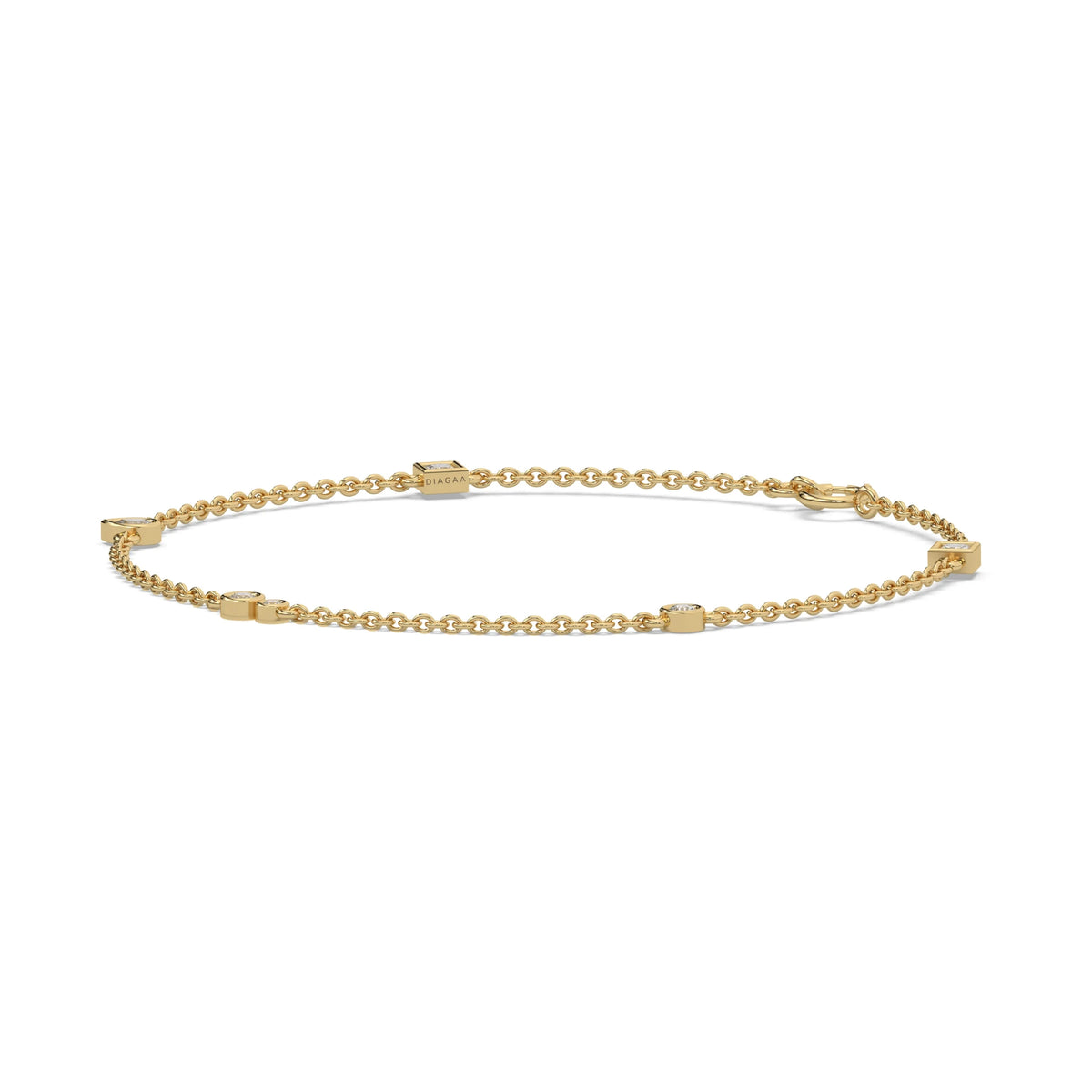 14K Yellow Gold Princess And Pear 
Cut  Diamond Chine Bracelet