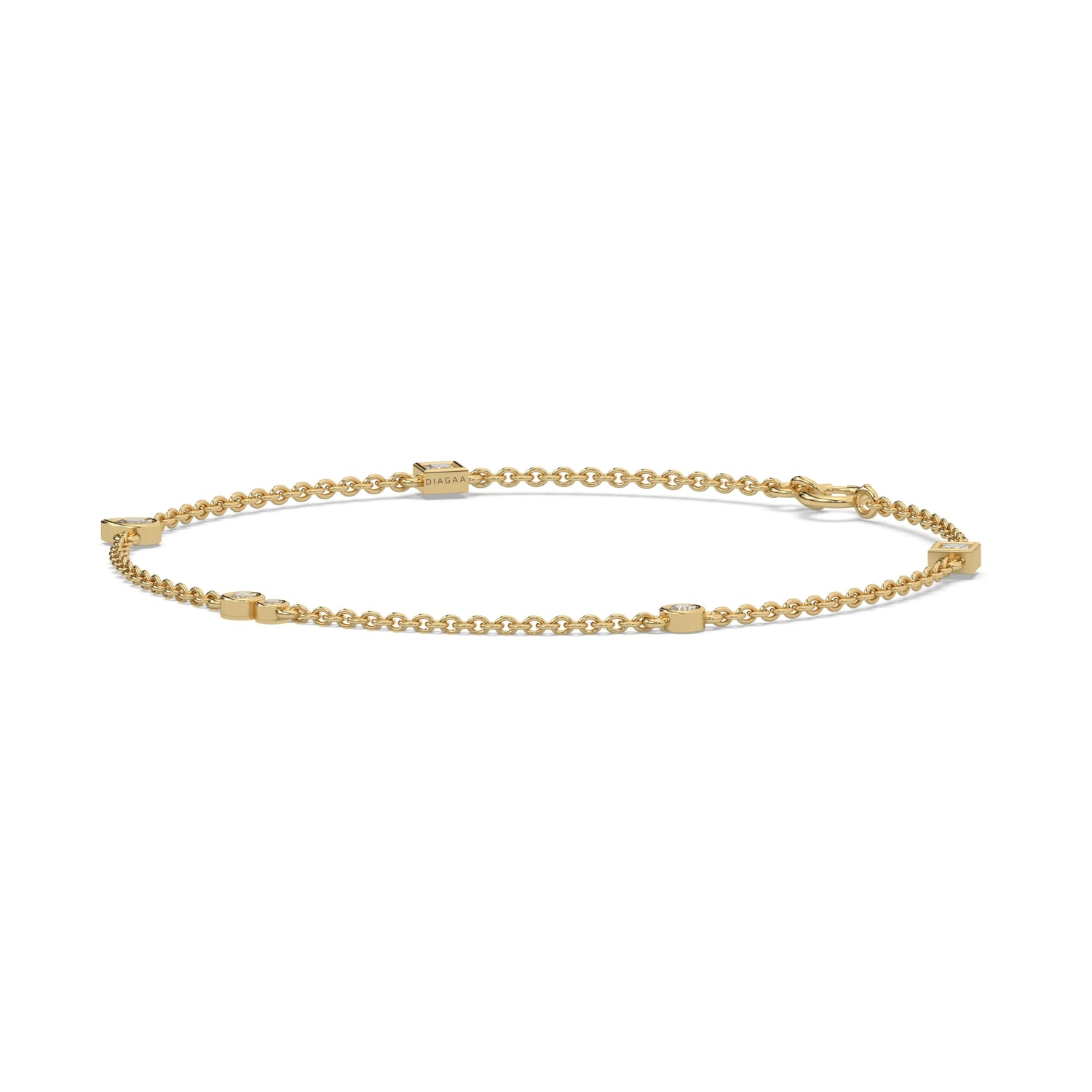 14K Yellow Gold Princess And Pear 
Cut  Diamond Chine Bracelet