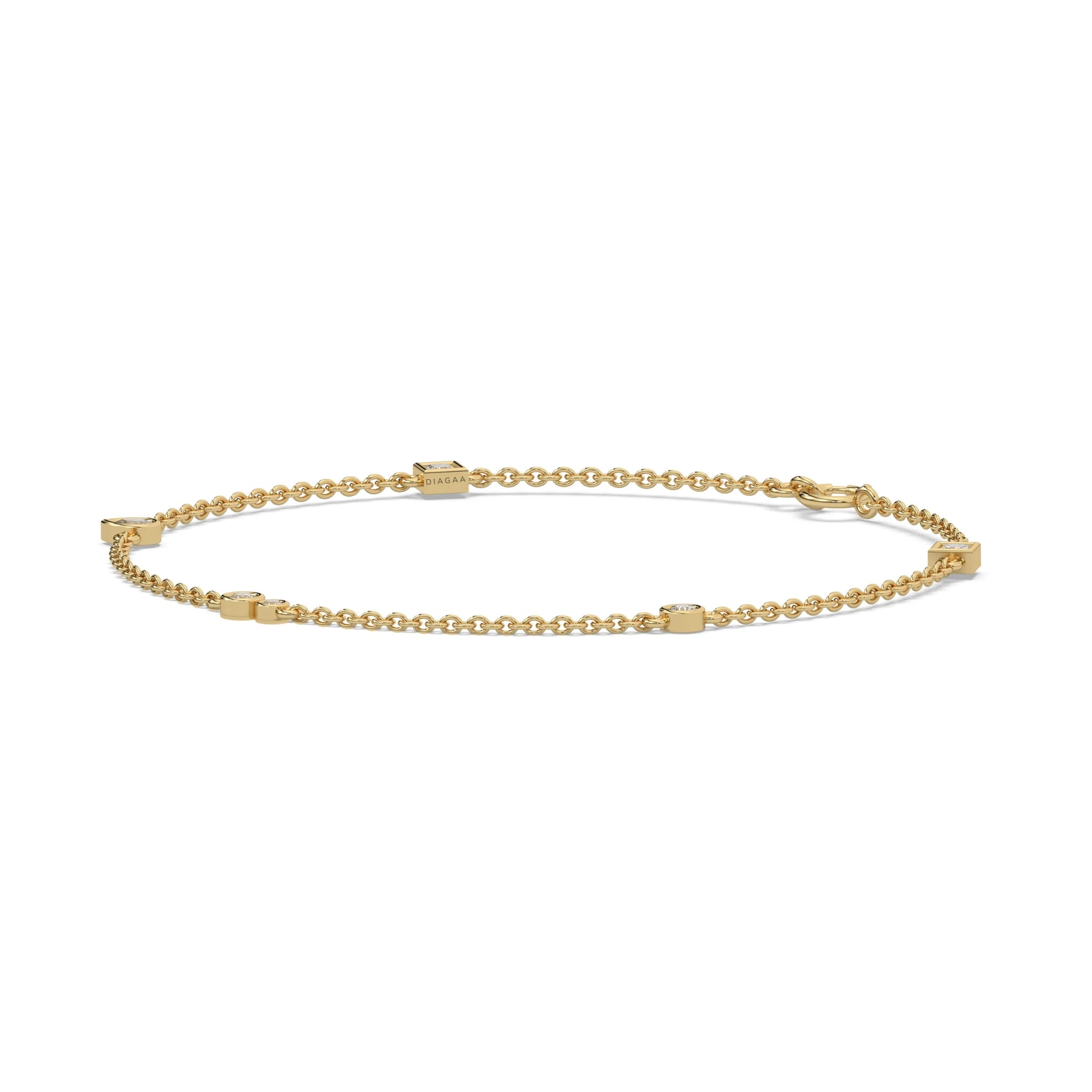 14K Yellow Gold Princess And Pear 
Cut  Diamond Chine Bracelet