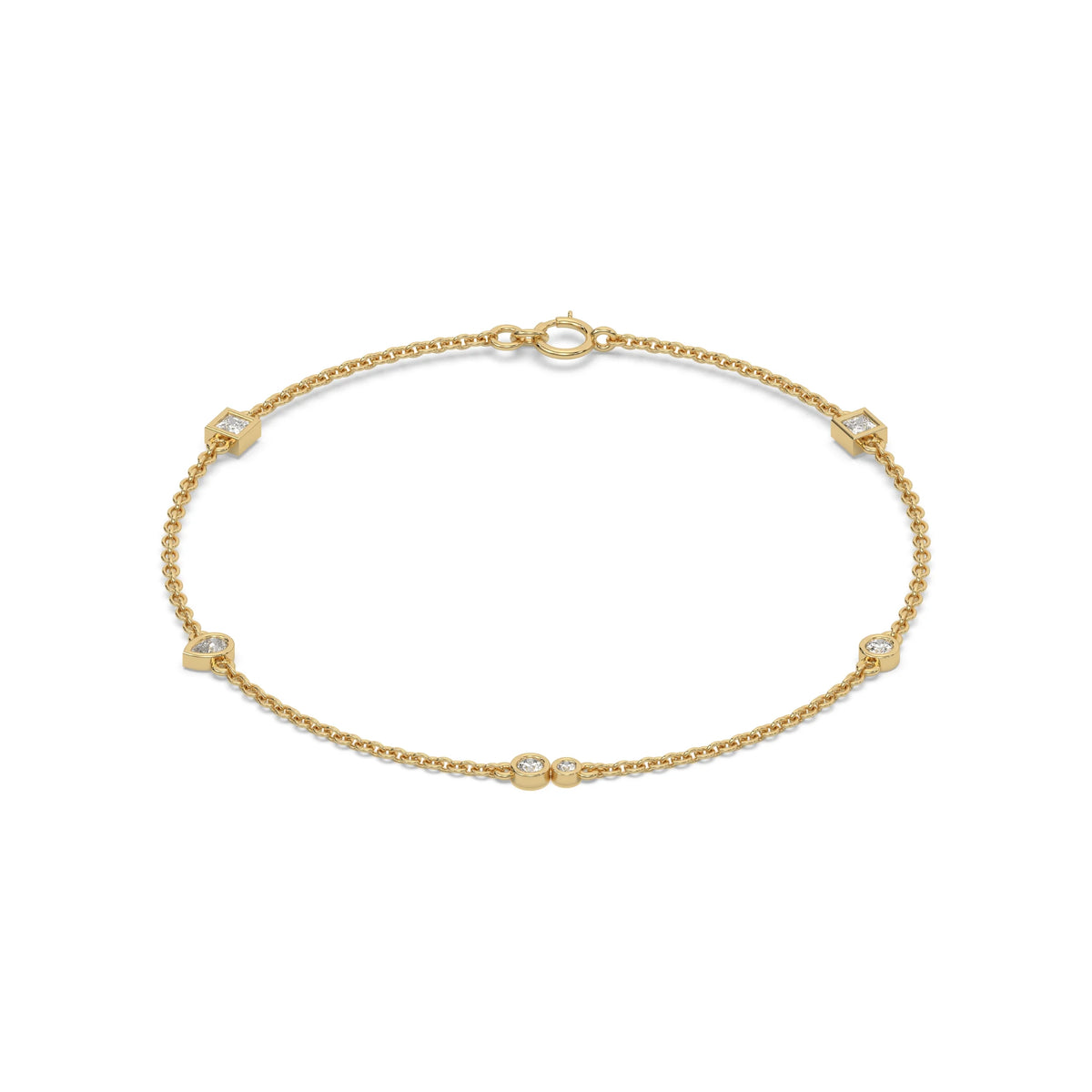 10K Yellow Gold Princess And Pear 
Cut  Diamond Chine Bracelet