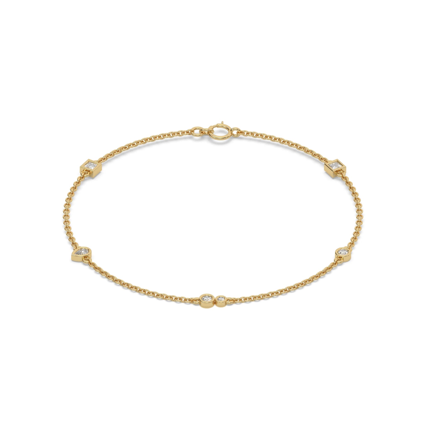 10K Yellow Gold Princess And Pear 
Cut  Diamond Chine Bracelet