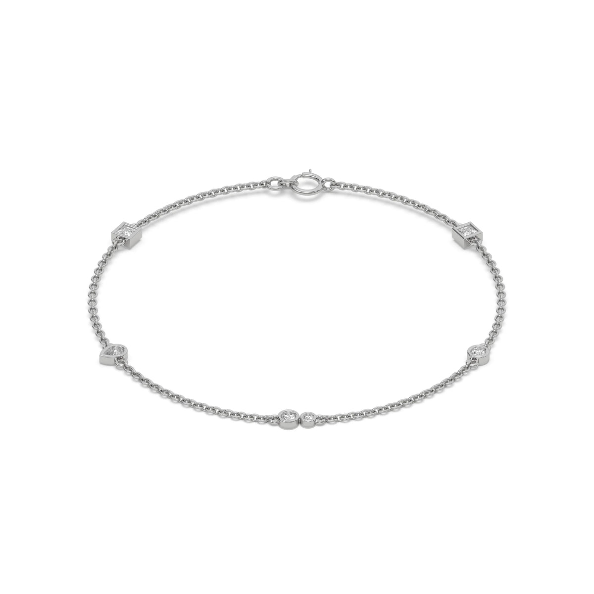 18K White Gold Princess And Pear 
Cut  Diamond Chine Bracelet