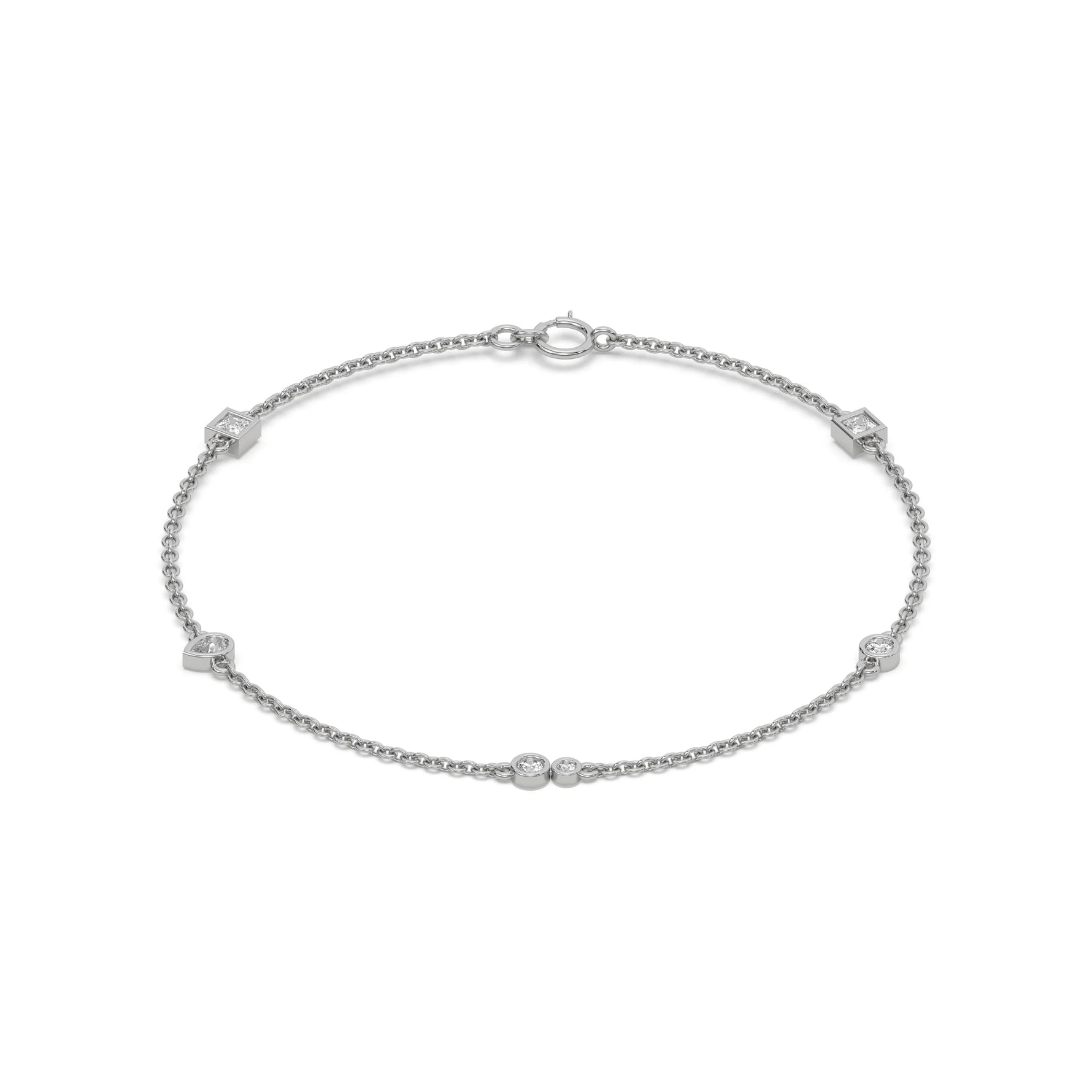 18K White Gold Princess And Pear 
Cut  Diamond Chine Bracelet
