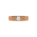 This rose gold Tension set diamond solitaire ring, showcasing a solid gold band adorned with a stunning 0.50 Ct round brilliant-cut diamond at its center, elegantly secured in a tension setting in top view