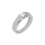 This white gold Tension set diamond solitaire ring, showcasing a solid gold band adorned with a stunning 0.50 Ct round brilliant-cut diamond at its center, elegantly secured in a tension setting in 3d view