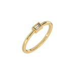 Thin yellow gold band with a baguette solitaire diamond in bezel setting in 3D view