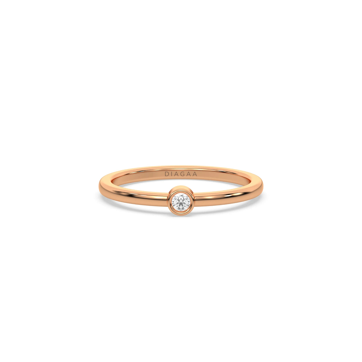 This rose gold ring displayed on front view is made with brilliant round diamond set in bezel setting