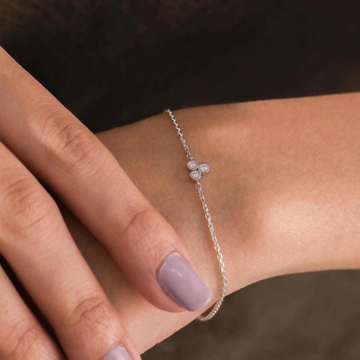 14K White Gold Three Round Cut Diamond Bracelet