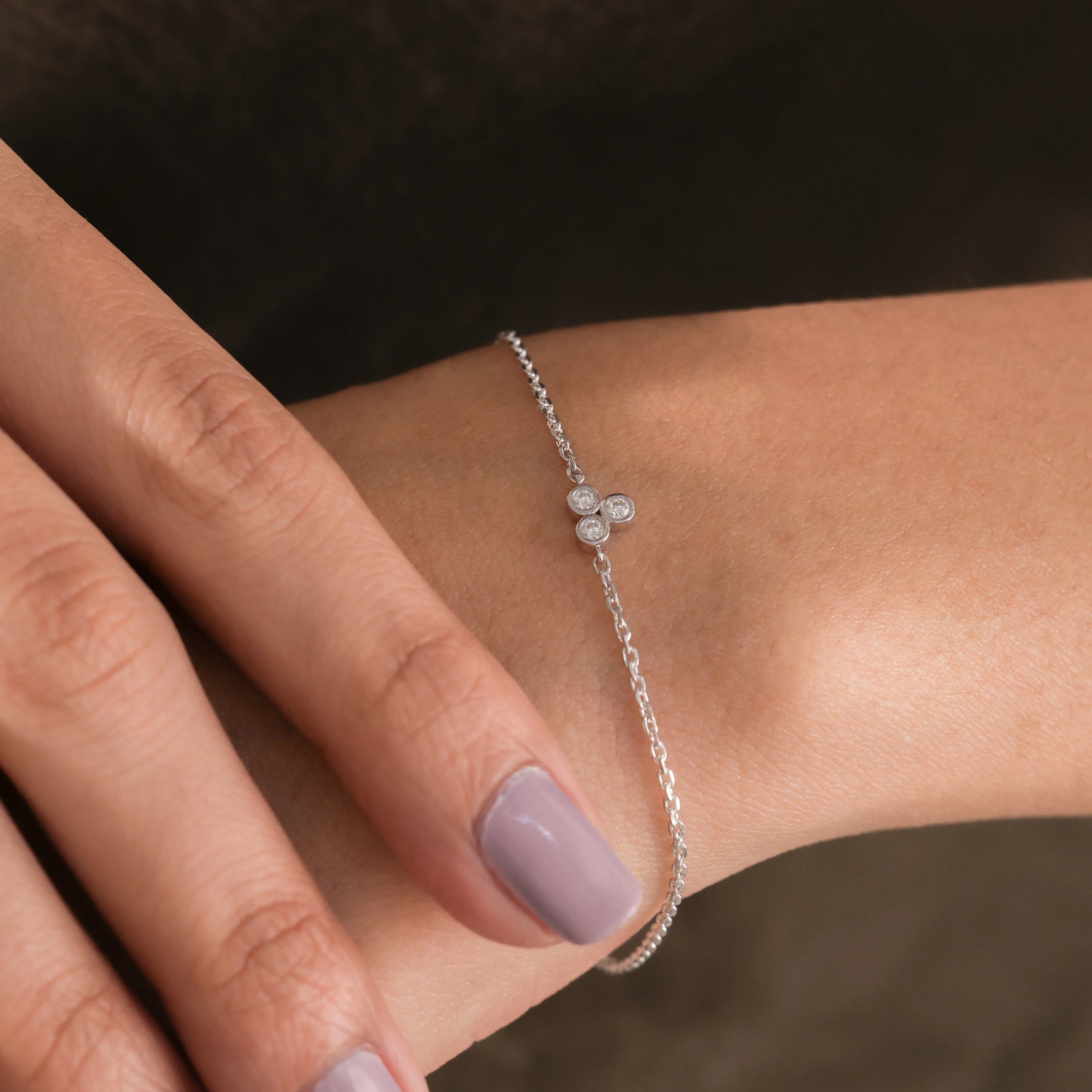 14K White Gold Three Round Cut Diamond Bracelet