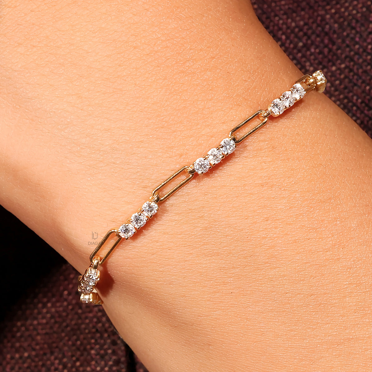 Round Natural Diamond Paperclip Station Bracelet