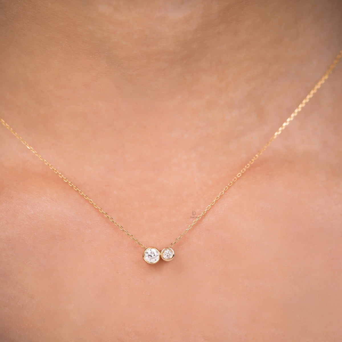 0.21 CT Natural Duo Round Diamond Necklace For Women