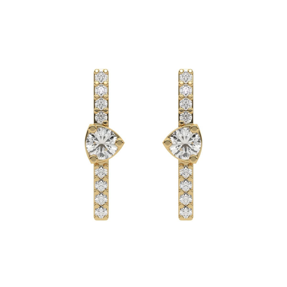 This yellow gold Bar Diamond Earrings made with small round brilliant-cut diamonds in pave setting in top view