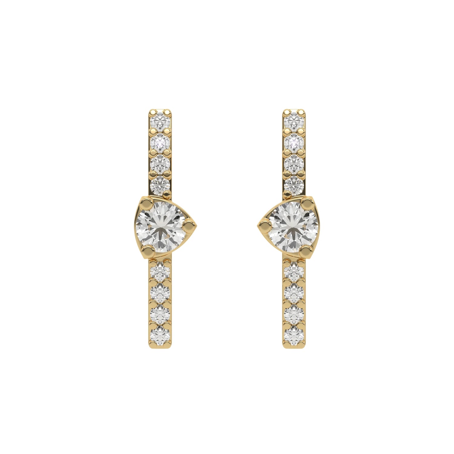 This yellow gold Bar Diamond Earrings made with small round brilliant-cut diamonds in pave setting in top view