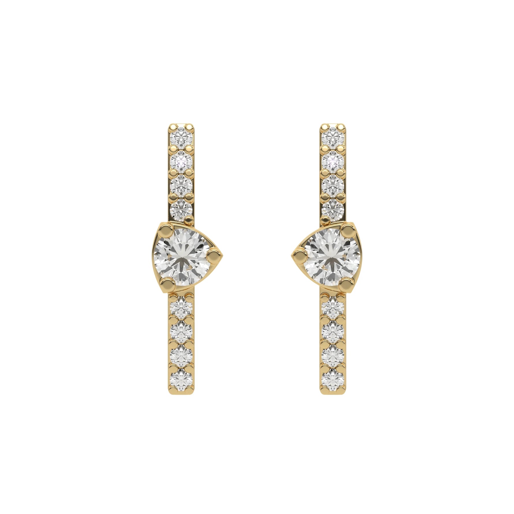 This yellow gold Bar Diamond Earrings made with small round brilliant-cut diamonds in pave setting in top view