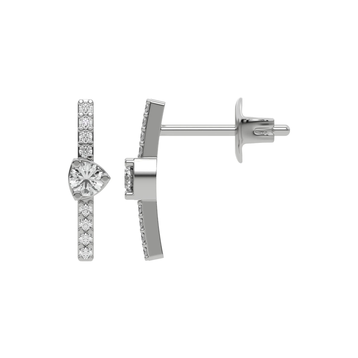 This white gold Bar Diamond Earrings made with small round brilliant-cut diamonds in pave setting in top view and side view