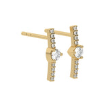 This yellow gold Bar Diamond Earrings made with small round brilliant-cut diamonds in pave setting in side view