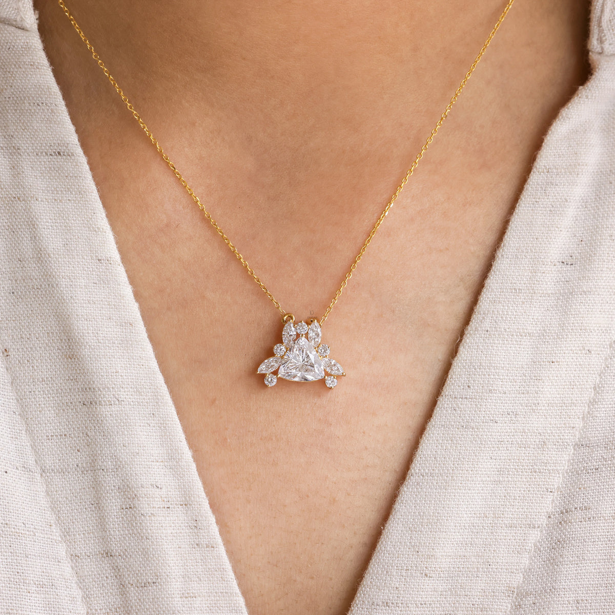 Trillion Cut Lab Grown Diamond Cluster Necklace In Solid Gold