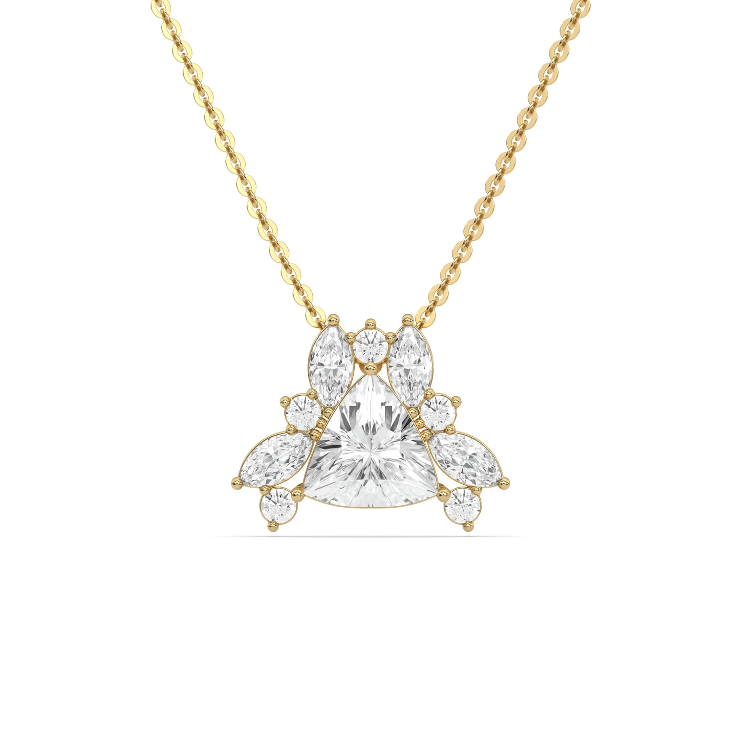 18K Yellow Gold Trillion, Marquise and Round Cut Diamond Cluster Pendant