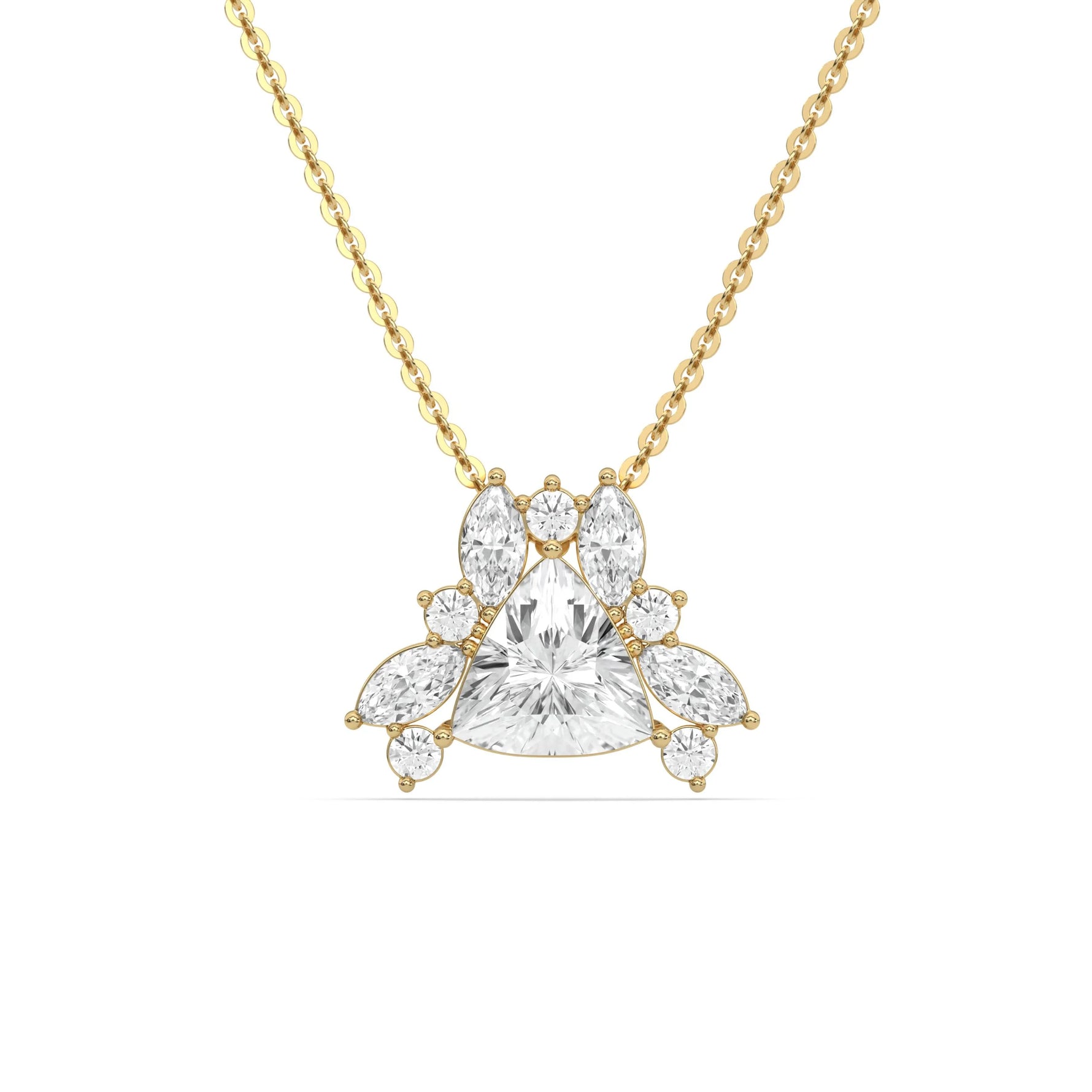 18K Yellow Gold Trillion, Marquise and Round Cut Diamond Cluster Pendant