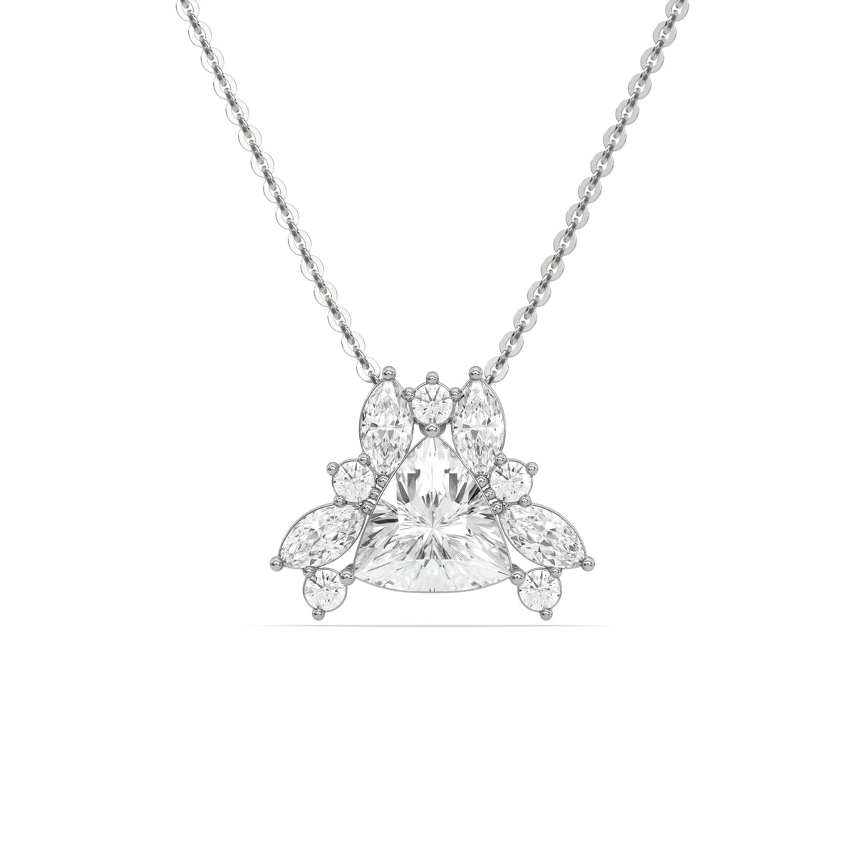 18K White Gold Trillion, Marquise and Round Cut Diamond Cluster Pendant