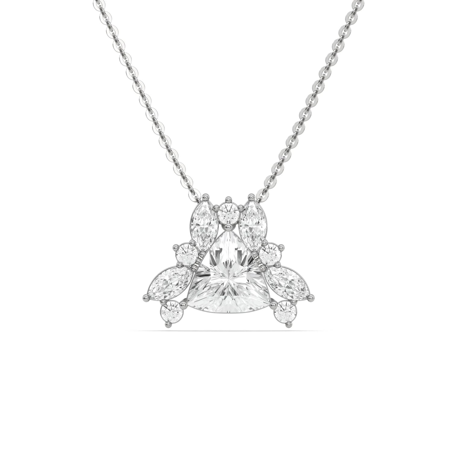 18K White Gold Trillion, Marquise and Round Cut Diamond Cluster Pendant