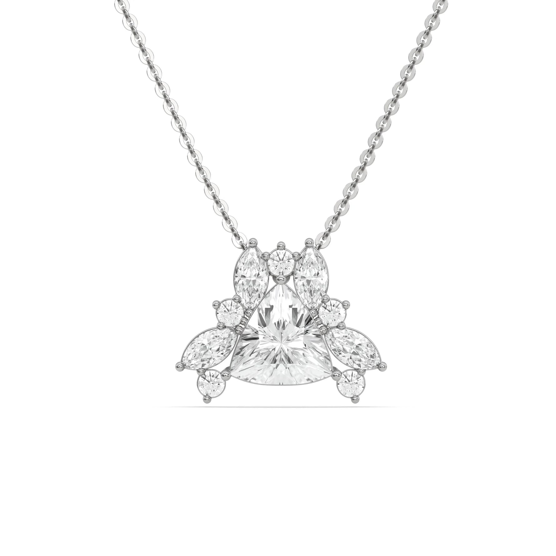 18K White Gold Trillion, Marquise and Round Cut Diamond Cluster Pendant