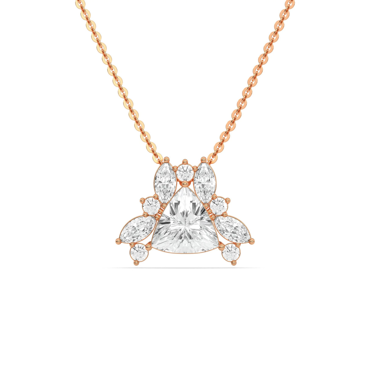 18K Rose Gold Trillion, Marquise and Round Cut Diamond Cluster Pendant