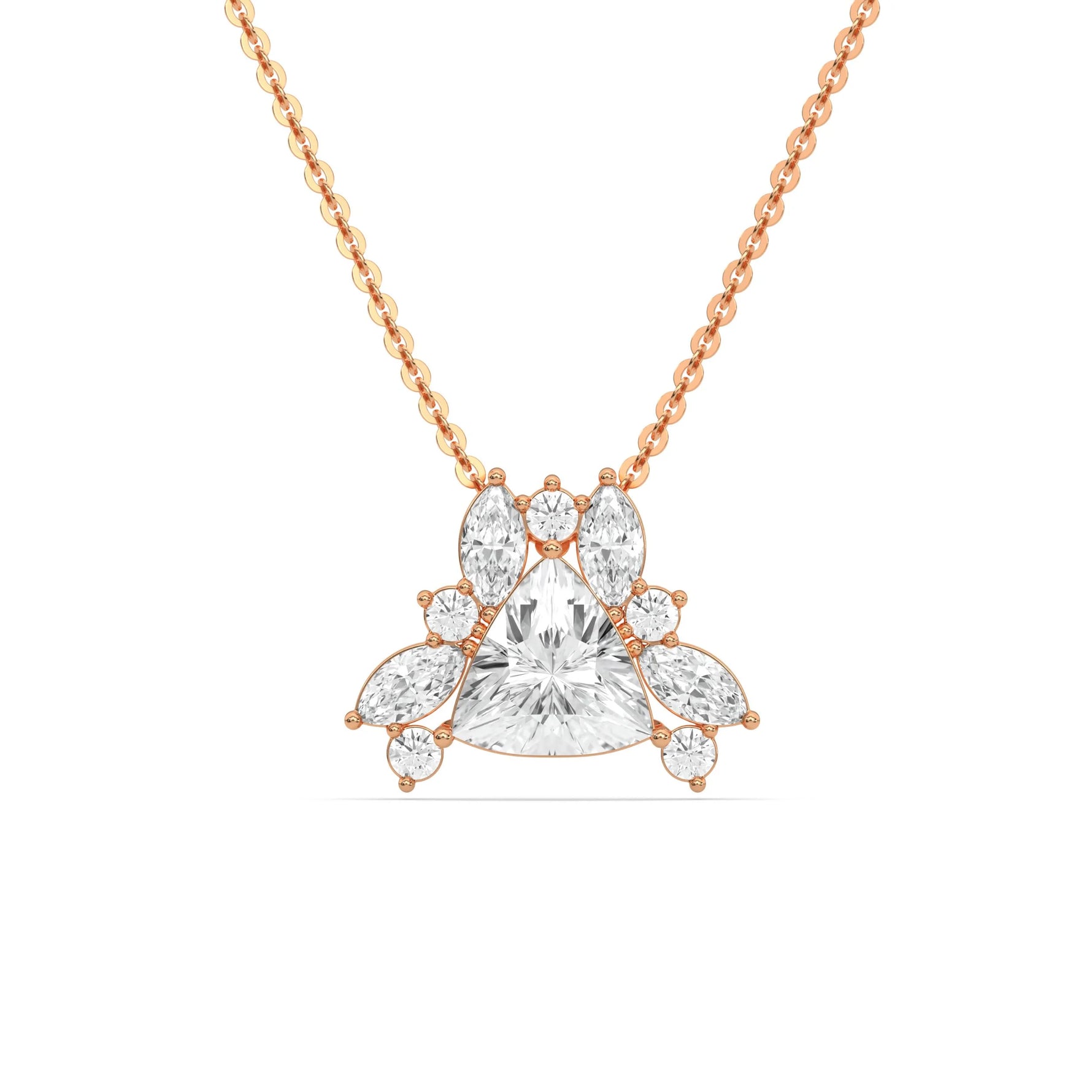 18K Rose Gold Trillion, Marquise and Round Cut Diamond Cluster Pendant
