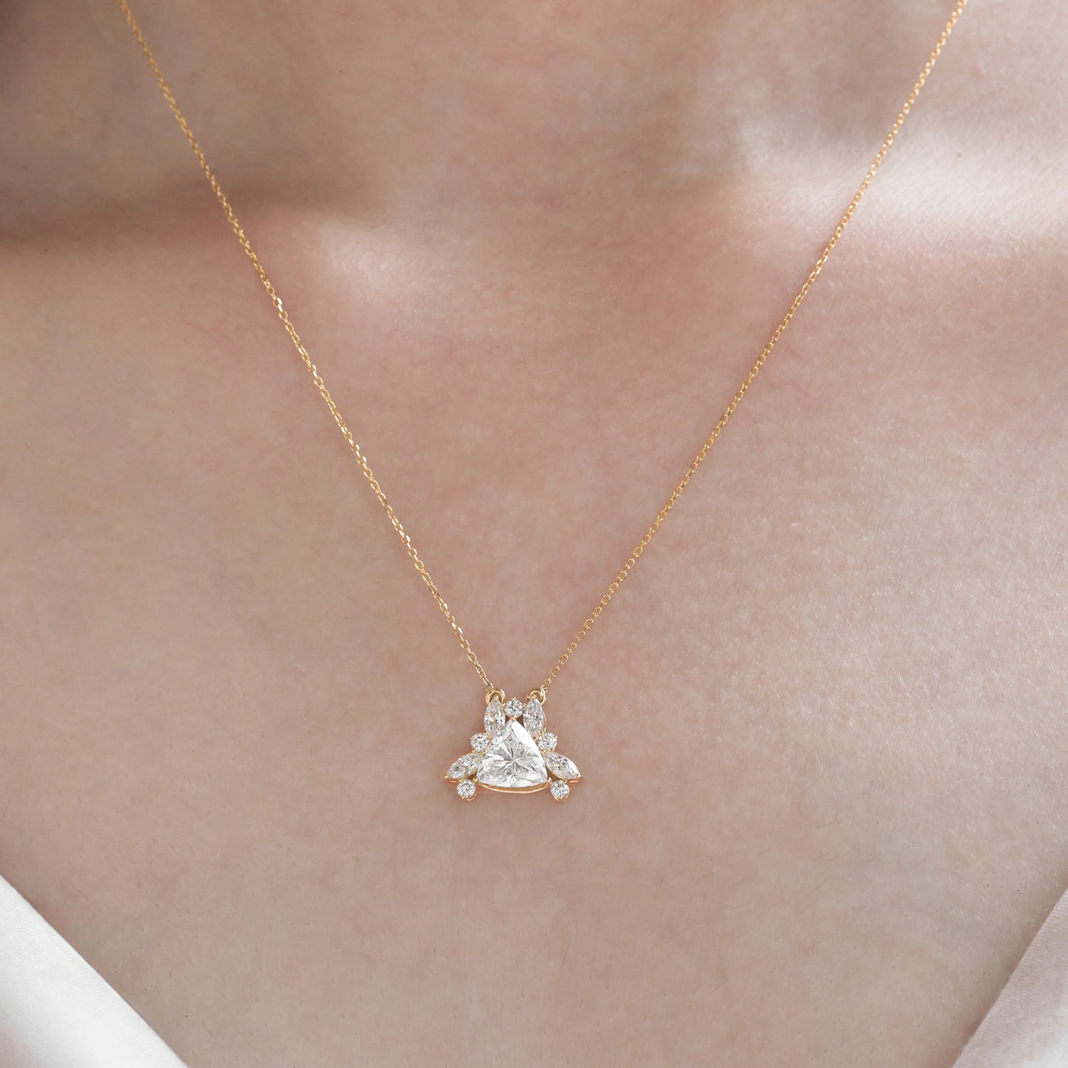 14K Yellow Gold Trillion, Marquise and Round Cut Diamond Cluster Pendant