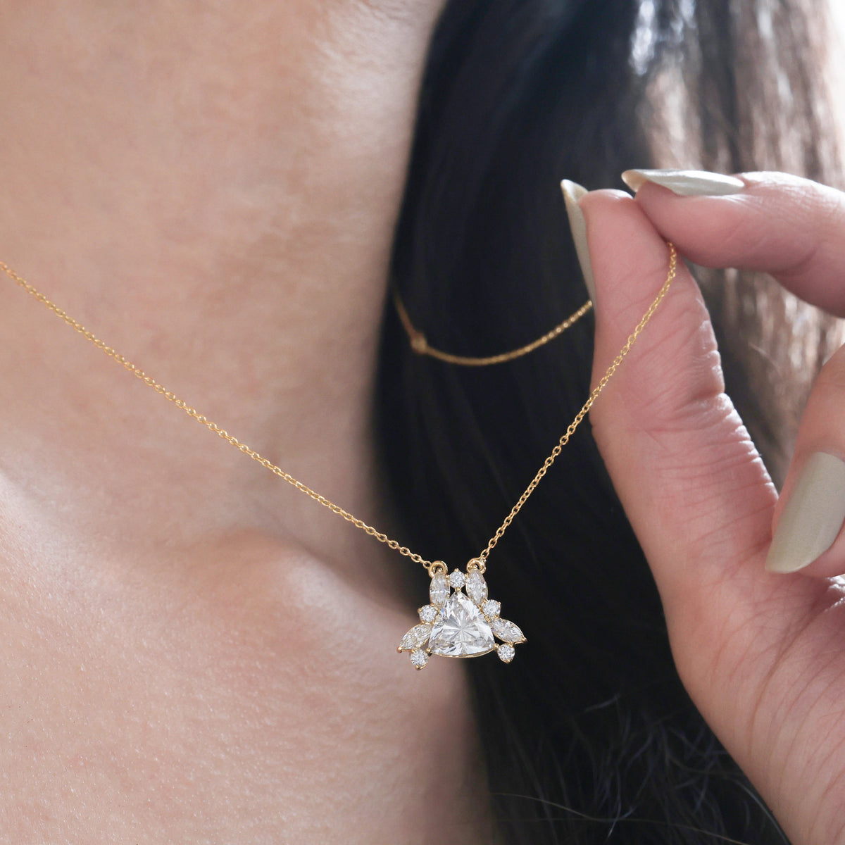 Trillion And Marquise Diamond Cluster Necklace