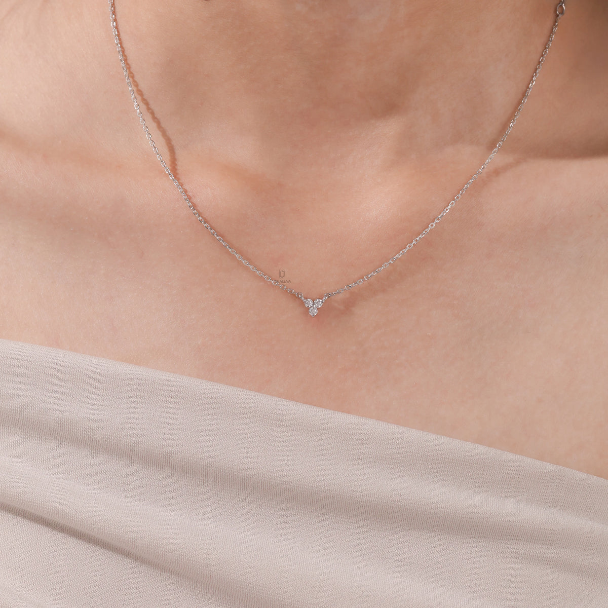 0.15 CT Lab Grown Triple Round Diamond Necklace For Women