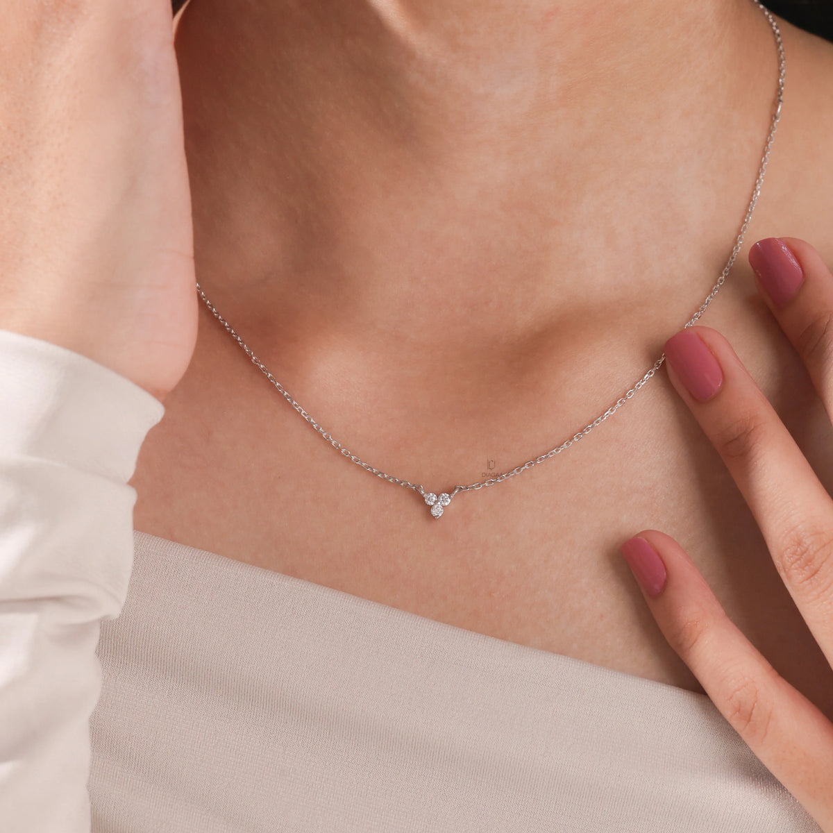 0.15 CT Natural Classic Round Diamond Trio Necklace