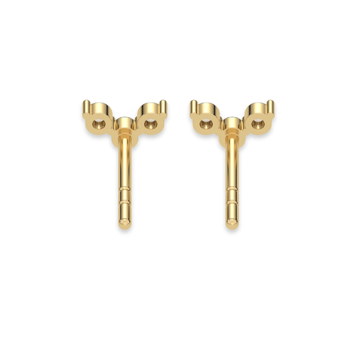 This yellow gold Trio Diamond Earrings made using three round brilliant-cut diamonds creating a v shaped design, securely set in prong setting in back view