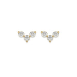 This yellow gold Trio Diamond Earrings made using three round brilliant-cut diamonds creating a v shaped design, securely set in prong setting in top view