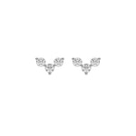 18k white gold round cut diamond trio stud earrings set in prong setting.